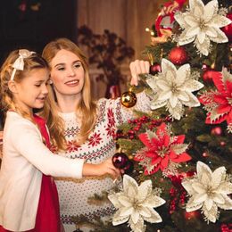 Flores decorativas 20-40 piezas Artificial Christmas Glitter Fake Fawer Merry Tree Ornam