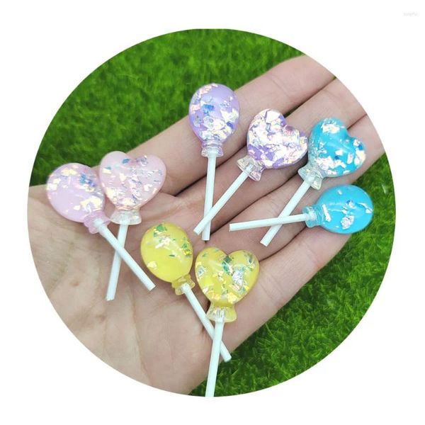 Fleurs décoratives 20/50 / 100pcs Résine Glitter Heart Lollipop Flatback Cabochonscandy Figurine Scrapbook Deckor Decor Decor