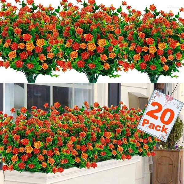 Fleurs décoratives 20 lots de plantes d'automne artificielles d'extérieur, en plastique résistant aux UV pour fausse décoration de jardin de maison