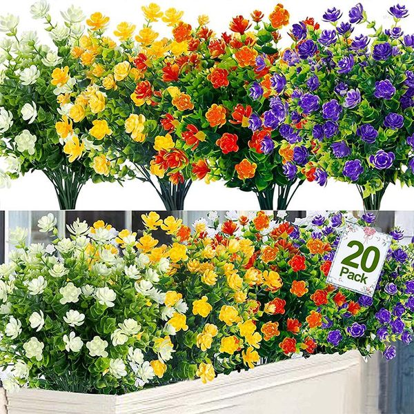 Fleurs décoratives 20 faisceaux de plantes artificielles extérieures décoration plastique résistant aux UV pour l'extérieur Faux décor à la maison