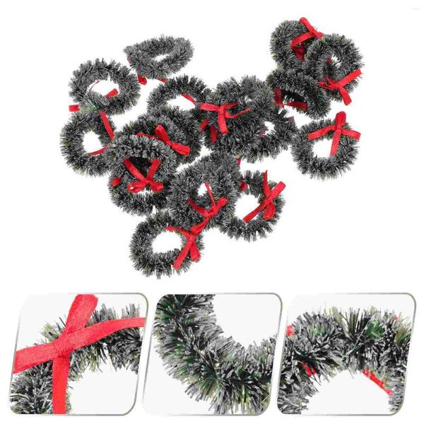 Flores decorativas 20 Anillo de Navidad Corona de arco de la servilleta artificial Anillos de servilleta en miniatura Coronas de árboles de Sisal para Navidad