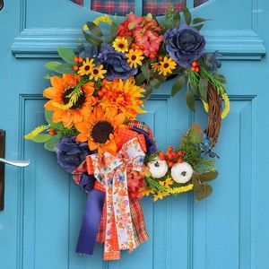 Decoratieve bloemen 20 inch onafhankelijkheidsdag kunstmatige zonnebloem rood wit en blauwe hortensia krans Memorial Flag 36 Kerstmis