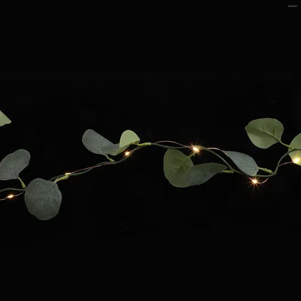 Flores decorativas 20-LED Greenery String Light Vine para dormitorio Hojas Lámpara Eucalipto Guirnalda con luces