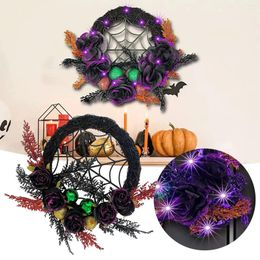 Flores decorativas 20 coronas de halloween led para la puerta delantera Pret Light Artificial Purple Lights Wreath Advent Christmas