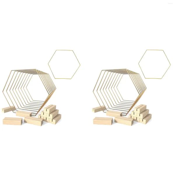 Flores decorativas, paquete de 20 centros de mesa de aro Hexagonal de 9,1 pulgadas con tarjeteros de madera para manualidades de mesa de boda