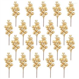Decoratieve bloemen 20 pc kunstmatige bessen stengels 7,5 inch Kerstglitter bessen picks voor kerstboom (goud)