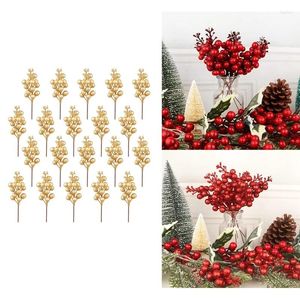 Fleurs décoratives, 20 tiges de baies artificielles, 7.5 pouces, pics de baies à paillettes de noël pour arbre de noël