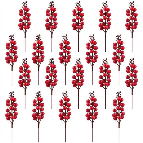 Fleurs décoratives 20 pc Tiges artificielles 7,5 pouces Choix de baies scintillantes de Noël pour Noël