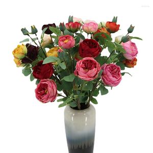 Fleurs décoratives 20 Pcs 10 Têtes Fleur Artificielle Soie Rose Blanc Feuilles D'eucalyptus Bouquet Faux Pour Table De Mariage Partie Vase Décor À La Maison