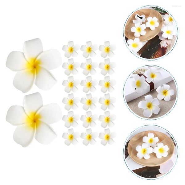 Flores Decorativas 20 Piezas Accesorios De Horquilla De Frangipani Artificial para Niñas Accesorio De Tocado Antideslizante Clips De Mujer Flor De Plumeria Hierro