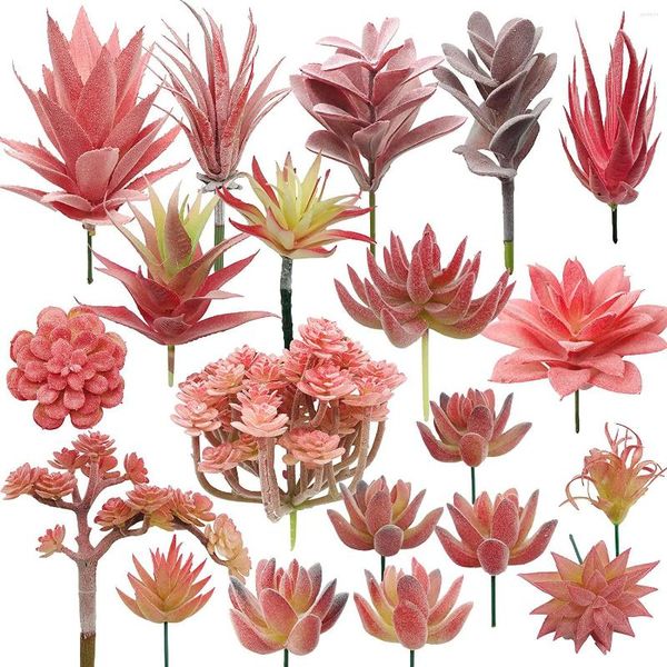 Flores decorativas 20 PCS Plantas suculentas artificiales Surtido de imitación sin maceta en diferentes tipos flocados para decoración del hogar Jardín interior