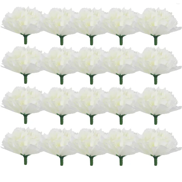 Fleurs décoratives 20 pcs Carnation Tête de fleur Ornement de soie diy Simulate Decoration Blanc Fake ballon ornement Simulation Girl Ballon