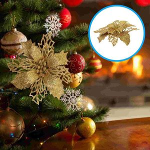 Decoratieve bloemen 20 PCS Golden Pink Flower Hollow Artificial Light House Decorations for Home Christmas Wrans Plastic Glitter