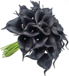 Decoratieve bloemen 20 pc's echte touch calla lily latex voor kunstmatige bloemenarrangementen bruids boeketten en woningdecoratie (zwart)