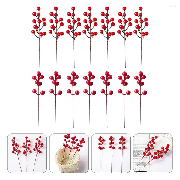 Fleurs décoratives 20 pièces Simulation pâte rouge baies artificielles fausse branche ornements réalistes baies fil de fer noël