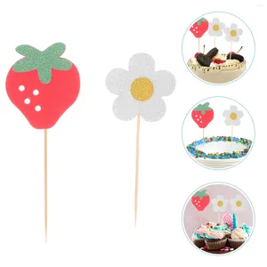 Decoratieve bloemen 20 pc's Strawberry Cake Flower Cupcake Topper Decoraties Picks Baby Shower Ornamenten herdenken