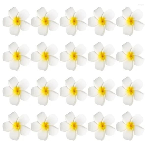 Flores decorativas 20 piezas Tiara Artificial Frangipani tocado suministros Plumeria flor horquilla Clips niñas para viajes de boda