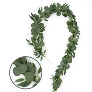 Fleurs décoratives 200 cm Eucalyptus artificiel Garland Silk suspendu vigne Ivy Wedding Fake Vines Greenery Plants Couronne