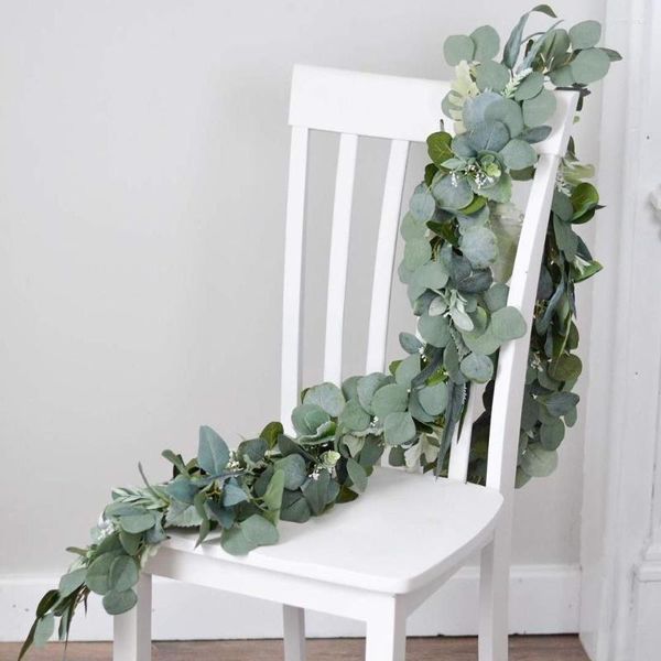 Flores decorativas 200 CM Eucalipto artificial Planta falsa Vides verdes Plantas de ratán Guirnalda de hiedra Decoración de pared Jardín vertical Decoración de boda