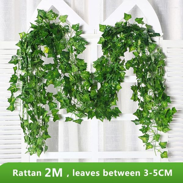 Flores decorativas 200 CM Plantas artificiales Enredadera de ratán Hoja verde Ivy Vine Planta de flor falsa DIY Guirnalda colgante Sala de bodas Hogar Jardín