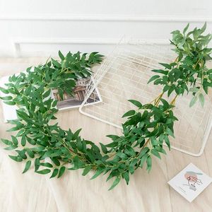 Fleurs décoratives 200 cm feuilles de saule artificielles vignes - fausse chaîne de plante suspendue en soie pour canne à longues feuilles vertes décoration de salle de mariage à la maison