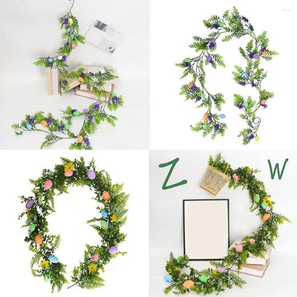 Fleurs décoratives 200cm Oeuf de Pâques Vigne avec lumière simulée fausse plante en plastique décor maison fête suspendus El jardin guirlande Artif M4i4