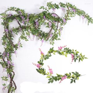 Flores decorativas 200 cm Hiedra falsa Wisteria Planta artificial Guirnalda de vid para la habitación Decoraciones de jardín Boda Arco Baby Shower Decoración floral