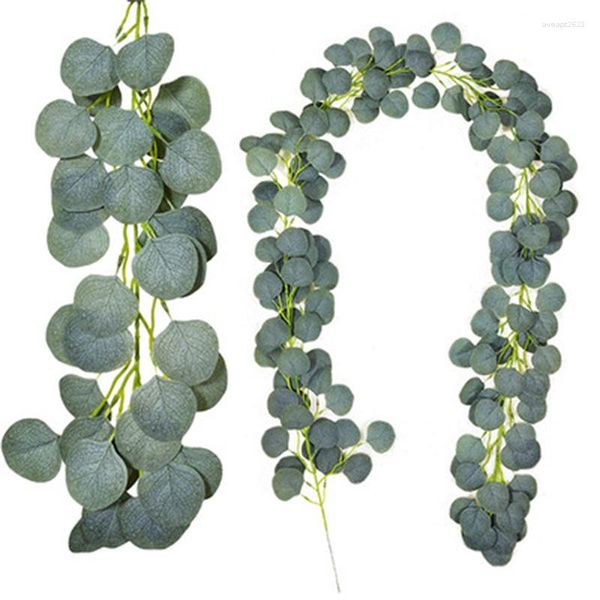 Flores decorativas 200 CM Plástico Eucalipto Globulus Plantas artificiales Hojas Verde Hoja falsa Colgante Palma Ratán Hogar Boda Jardín