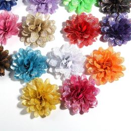 Fleurs décoratives 200pcs 8cm 3.1 "Fleur de tissu métallique artificiel pour la fête de mariage artisanat en mousseline de soie boutique Boutique brillante