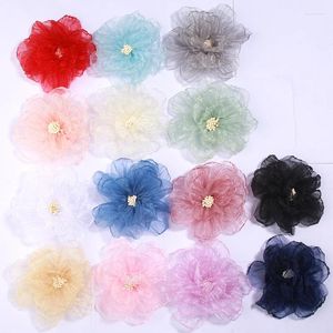 Fleurs décoratives 200 pièces 9 cm dentelle bord brûlé tissu sain artificiel pour robe de mariée vêtements chapeaux décoration coiffure bandeau fleur