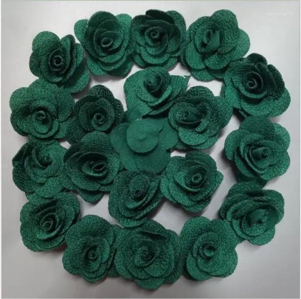 Flores Decorativas 200 Unids/bolsa Verde Oscuro Hecho A Mano DIA 3.5 Cm Flor Artificial De Rosa De Seda Para La Decoración Del Ramo De La Boda Accesorios Para El Cabello DIY