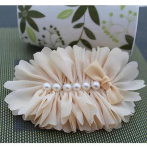 Flores decorativas 200 unids/lote 7 colores Vintage botón de perla brillante flor para el cabello para niños accesorios elegantes diademas de tela artificial