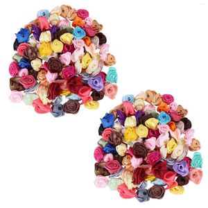 Decoratieve Bloemen 200 stks/partij Mini Handgemaakte Satijnen Roos Lint Rozetten Stof Bloem Applicaties Voor Bruiloft Decoratie Ambachtelijke Accessoires