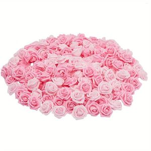 Fleurs décoratives 200 pcs Pink Light Artificial Rose Head de 6,5 cm / 2,56 pouces Fausse Flower Creative Decoration Wedding