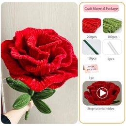 Decoratieve bloemen 200 % Rose kleurpijp reinigingsmiddelen 100 stcs groene chenille stengels 10 stcs 30 cm bloemenstam draad 2 stam 18 cm lijmstokken 1 st