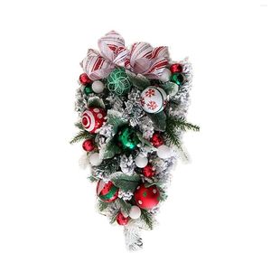 Fleurs décoratives 2022 Décorations de couronne de Noël PVC à l'envers Arbre Simulation Fleur Porte Décoration avant pour l'hiver en plein air