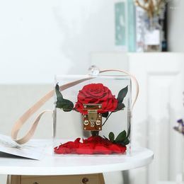Fleurs décoratives Cadeaux de l'année 2022 Fleur éternelle dans une boîte-cadeau Rose rouge Cadeau créatif de la Saint-Valentin Rose séchée Décoration de maison romantique