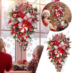 Fleurs décoratives 2023 Couronne de canne à sucre Décoration de Noël Cônes de pins artificiels Cerceaux en métal rouge pour l'artisanat Étoile de 24 pouces
