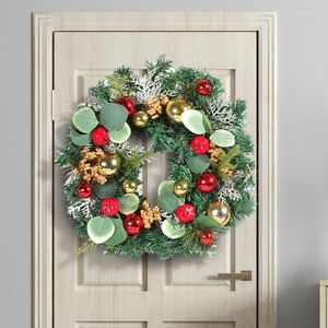 Decoratieve bloemen 2023 Kerstbal krans voordeur decoratie dennennaald slingers buiten muurraam jaar decor navidad drop