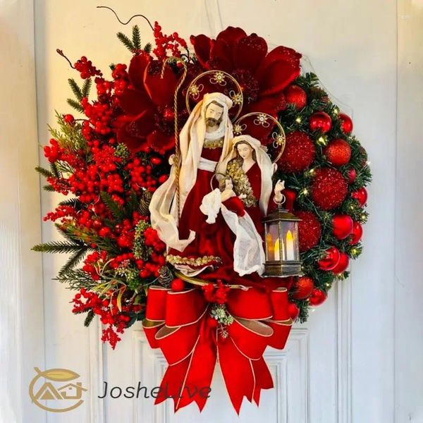 Flores decorativas 2023, adornos de corona navideña, ventana plana, adorno de puerta delantera, decoración colgante para el hogar, acrílico sagrado