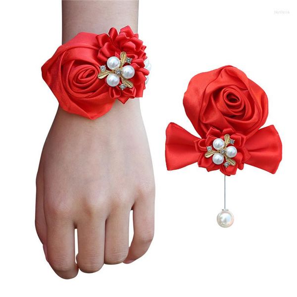 Fleurs décoratives 2023 mode poignet fleur pour mariée demoiselles d'honneur main décor garçons d'honneur corsage costumes perle élégante boutonnière femmes et