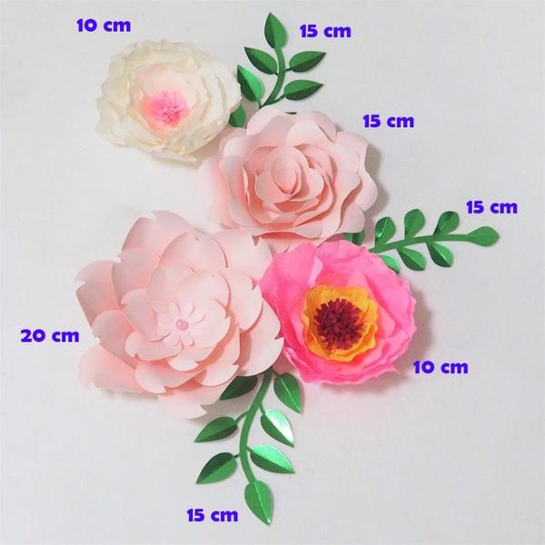 Fleurs décoratives 2023 papier crépon géant Flores artificielles artificielles 4 pièces 3 feuilles pour événement de mariage toile de fond bébé pépinière mélange