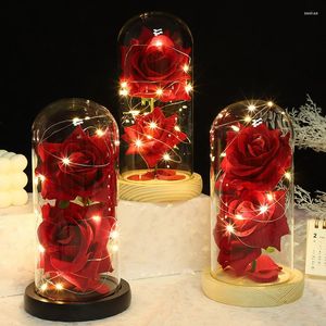 Fleurs décoratives 2023 LED Enchanted Galaxy Rose Eternal 24K Gold Foil Flower With Fairy String Lights In Dome For Christmas Valentine's