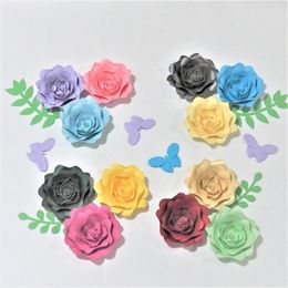 Decoratieve bloemen 2023 Set van 12 Giant Paper 4pcs bladeren vlinder showcase bruiloft achtergronden rekwisieten flores artificiais para decora o