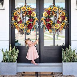 Fleurs décoratives 2023 couronne de tournesol pays français fausse fleur signe de bienvenue guirlande suspendue porte d'entrée décor pour la fête à la maison 40cm Hogard