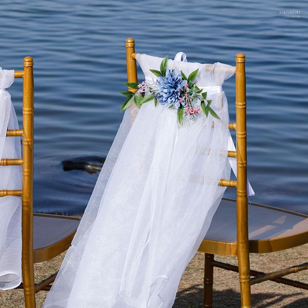 Fleurs décoratives 2023 mariage chaise dos fleur artificielle avec ruban décoration pour fête El cérémonie ceinture