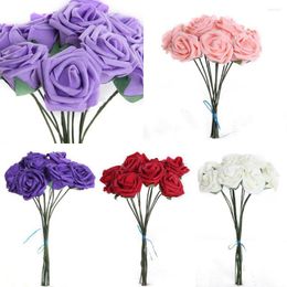 Flores decorativas 2024 10 piezas de 5.5 cm de espuma artificial Bouquet de rosa para boda Bridal Dama de honor Colorida Decoración festiva Floral