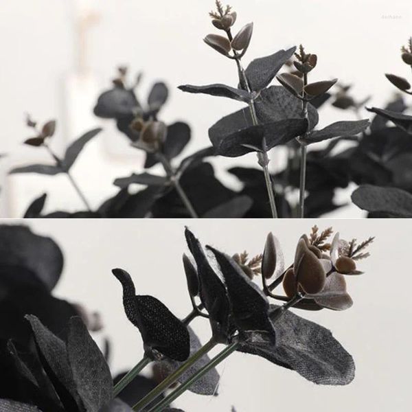 Flores decorativas 2024 Hermosa flor artificial Eucalipto tipo Black 20 Heads Home Party Spring Boda Decoración Falcia