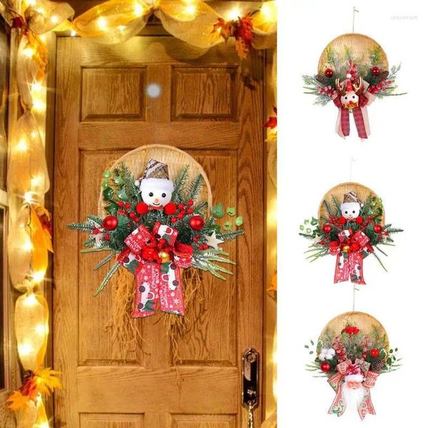 Fleurs décoratives 2024 Décoration de Noël Porte suspendue Pendentif Dessin animé Noel Gingerbread Man Santa Claus Hanger Joyeux Noël Navidad