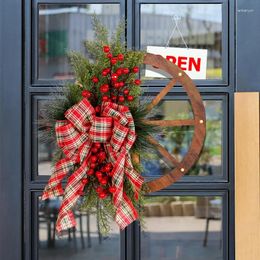 Fleurs décoratives 2024 Christmas suspendues rouges roues roue guirlande de porte en bois en bois ornement rotin Navidad Windown de Noël décoration de la maison